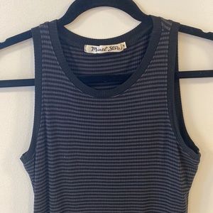 Euc - striped grey and black flattering ribbed asymmetrical body con tank